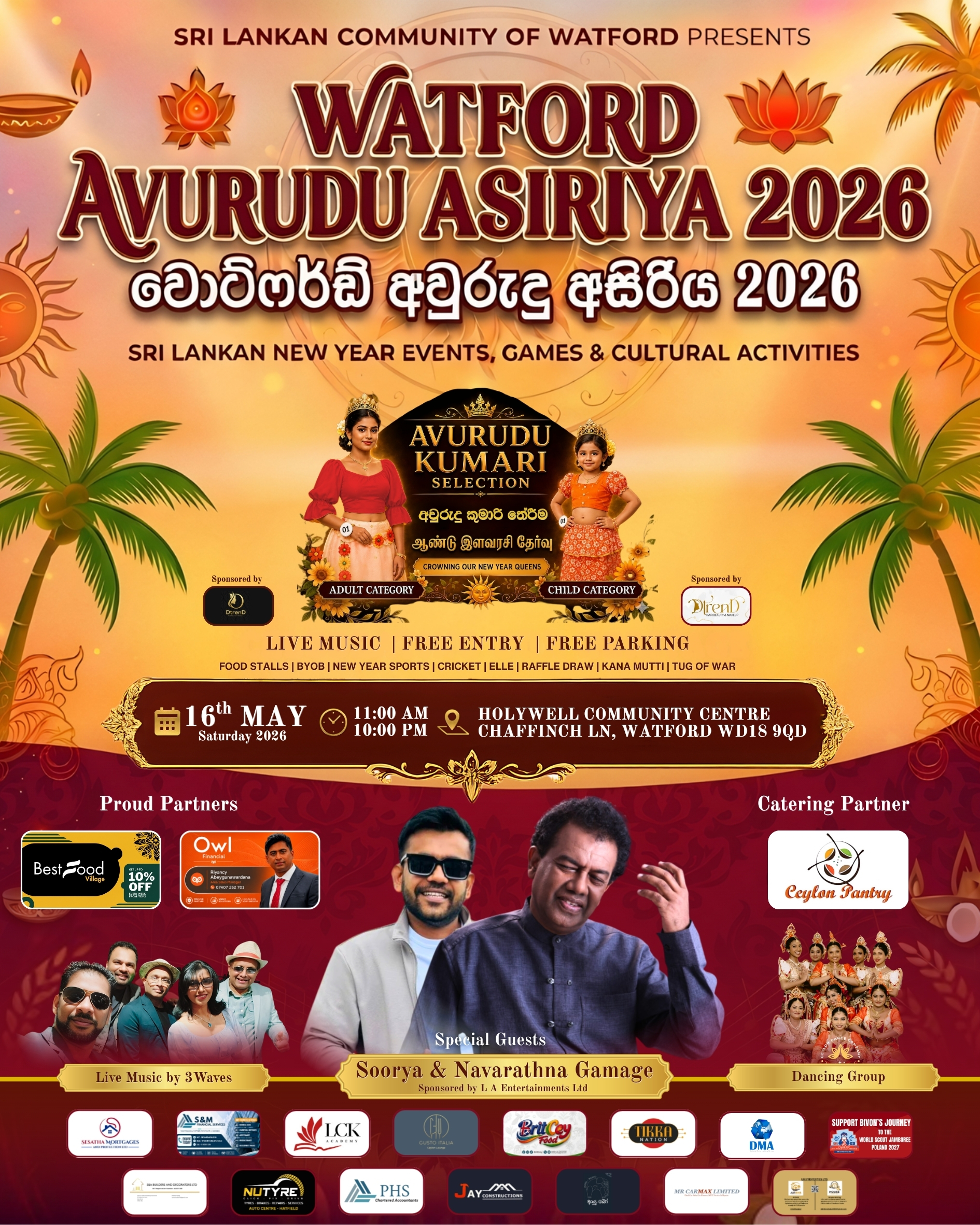 Watford Avurudu Asiriya 2026 event flyer